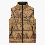 Min Ancient Egyptian Sleeveless Puffer Jacket Fertility Symbol Sandstone Ankh Pyramid Pattern