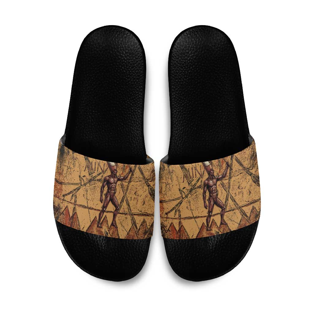 Min Ancient Egyptian Slide Sandals Fertility Symbol Sandstone Ankh Pyramid Pattern