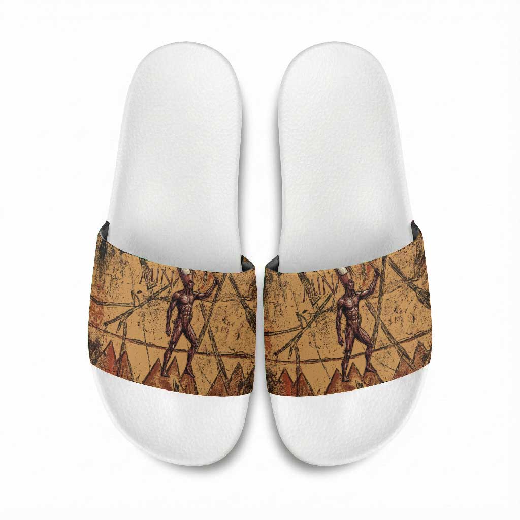 Min Ancient Egyptian Slide Sandals Fertility Symbol Sandstone Ankh Pyramid Pattern