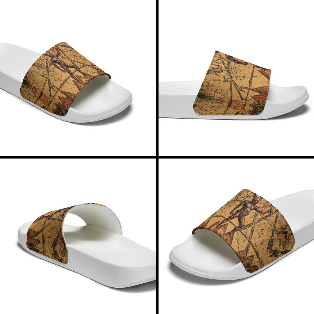 Min Ancient Egyptian Slide Sandals Fertility Symbol Sandstone Ankh Pyramid Pattern