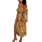Min Ancient Egyptian Summer Maxi Dress Fertility Symbol Sandstone Ankh Pyramid Pattern