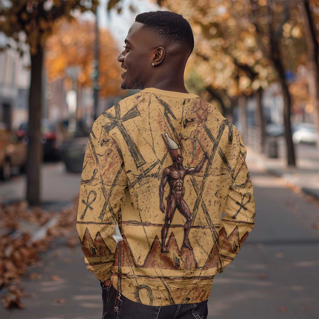Min Ancient Egyptian Sweatshirt Fertility Symbol Sandstone Ankh Pyramid Pattern