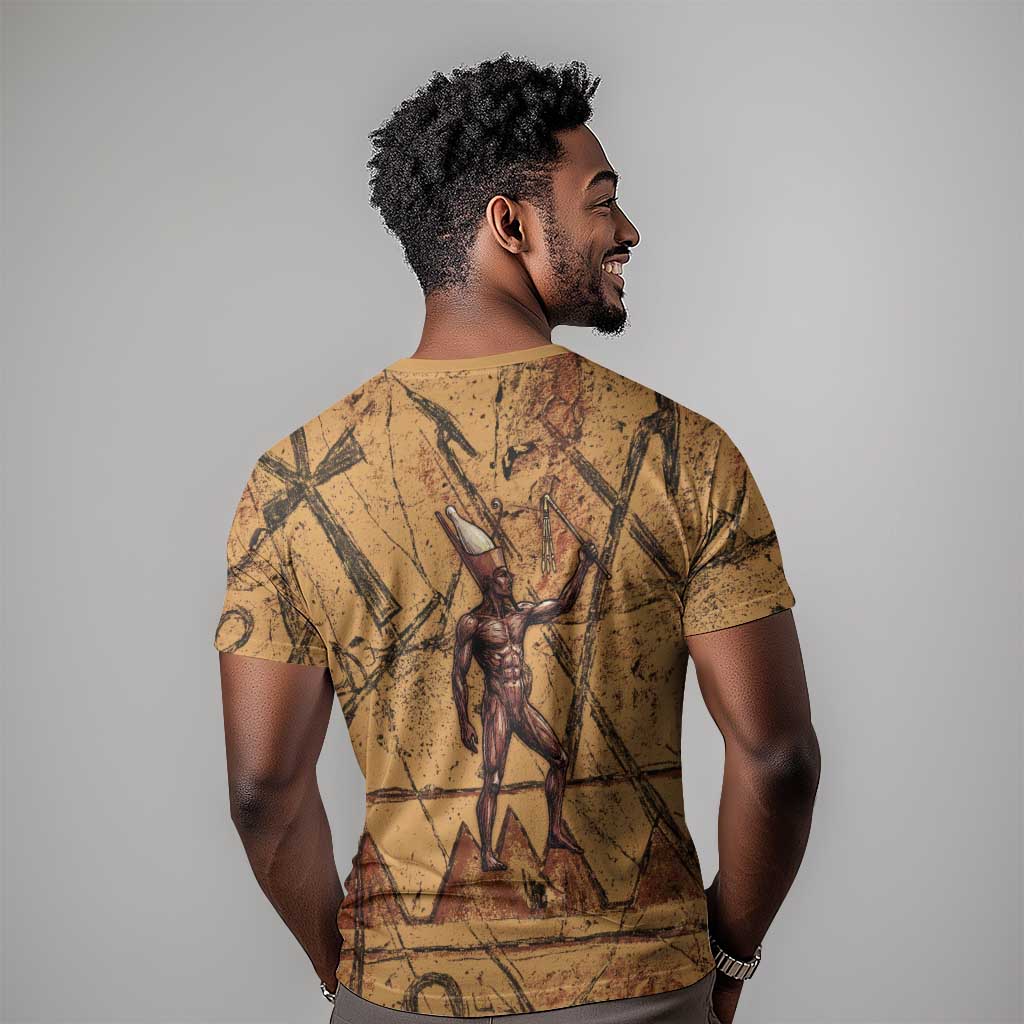 Min Ancient Egyptian T shirt Fertility Symbol Sandstone Ankh Pyramid Pattern