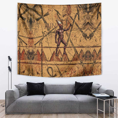 Min Ancient Egyptian Tapestry Fertility Symbol Sandstone Ankh Pyramid Pattern