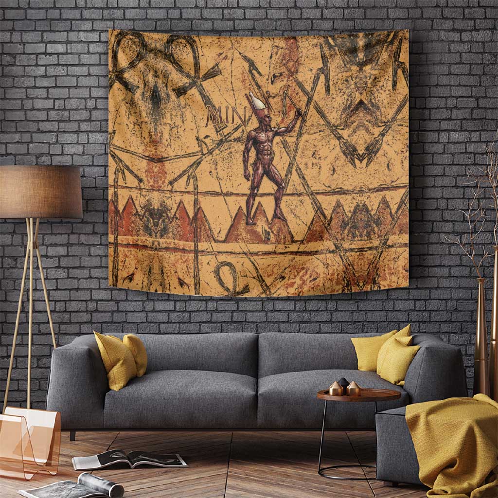 Min Ancient Egyptian Tapestry Fertility Symbol Sandstone Ankh Pyramid Pattern