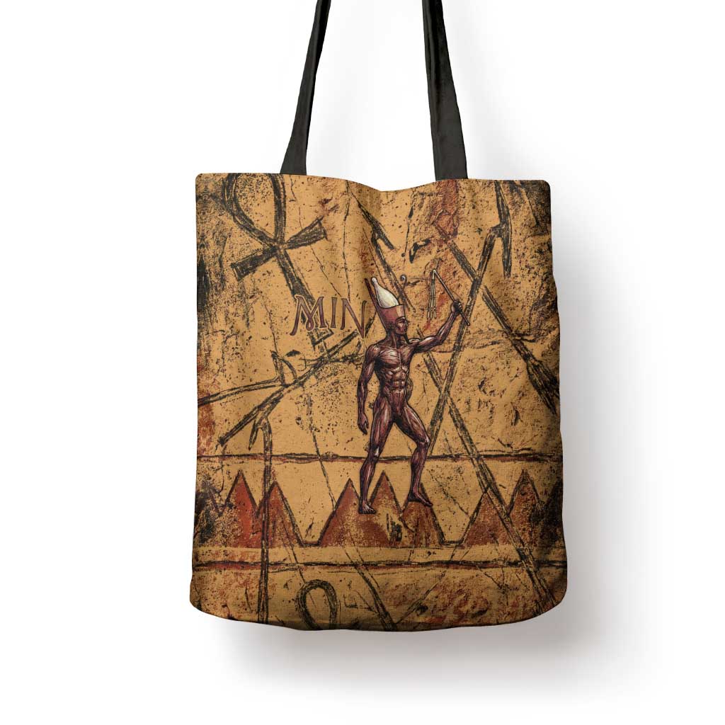 Min Ancient Egyptian Tote Bag Fertility Symbol Sandstone Ankh Pyramid Pattern