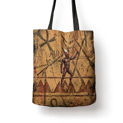 Min Ancient Egyptian Tote Bag Fertility Symbol Sandstone Ankh Pyramid Pattern