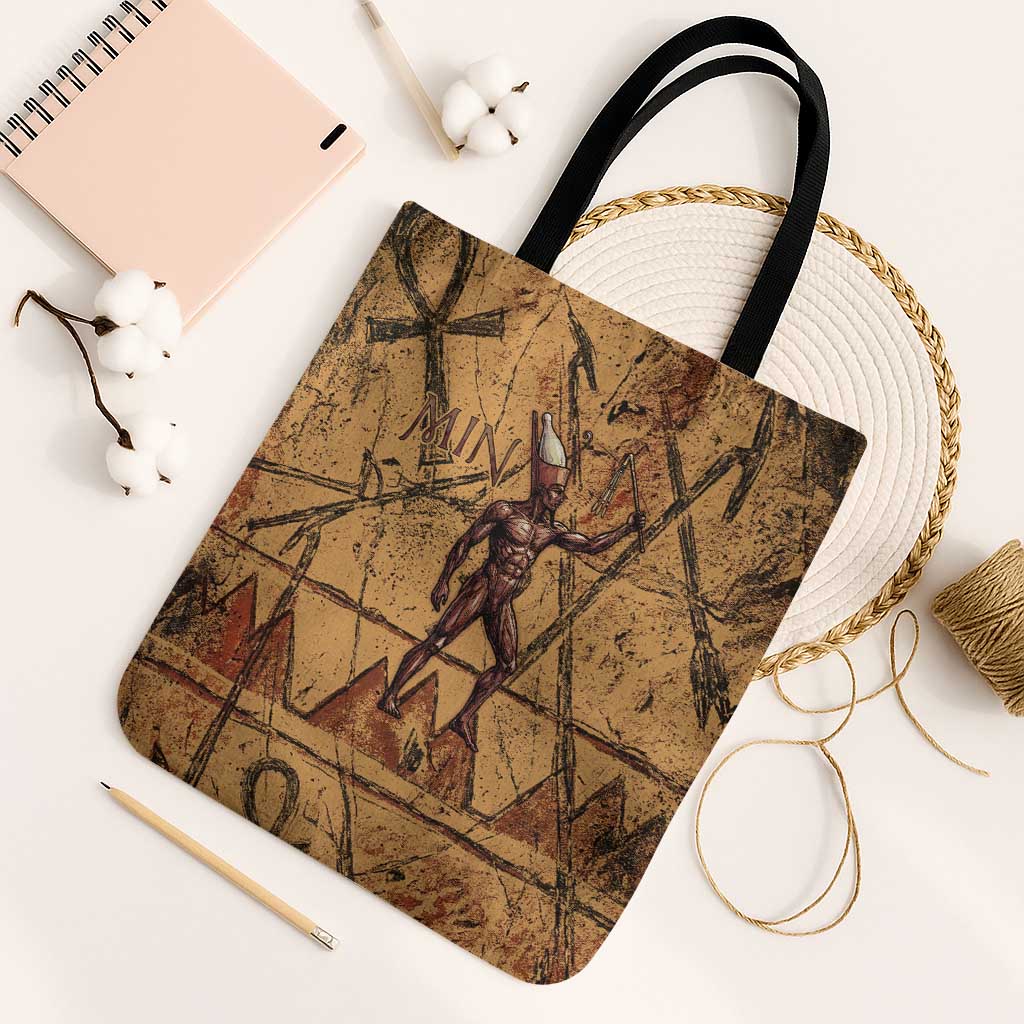 Min Ancient Egyptian Tote Bag Fertility Symbol Sandstone Ankh Pyramid Pattern