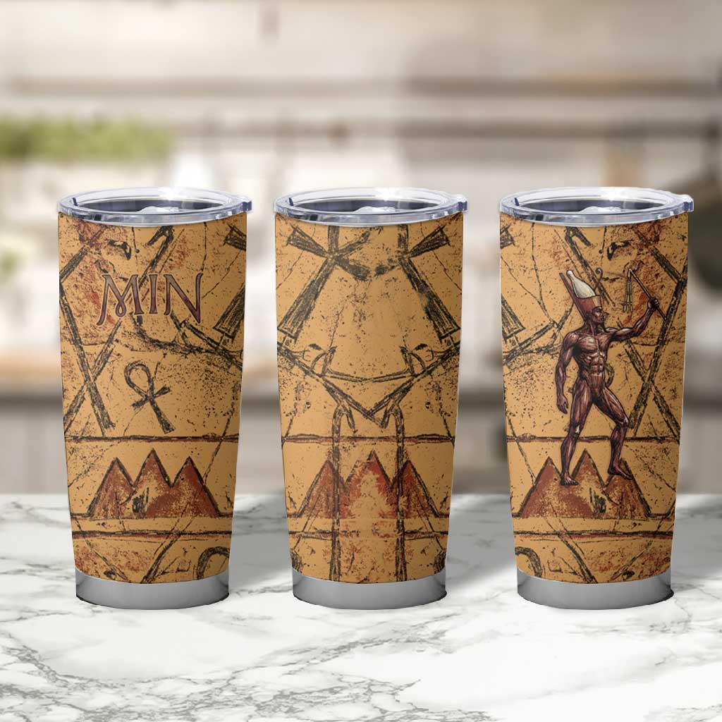 Min Ancient Egyptian Tumbler Cup Fertility Symbol Sandstone Ankh Pyramid Pattern