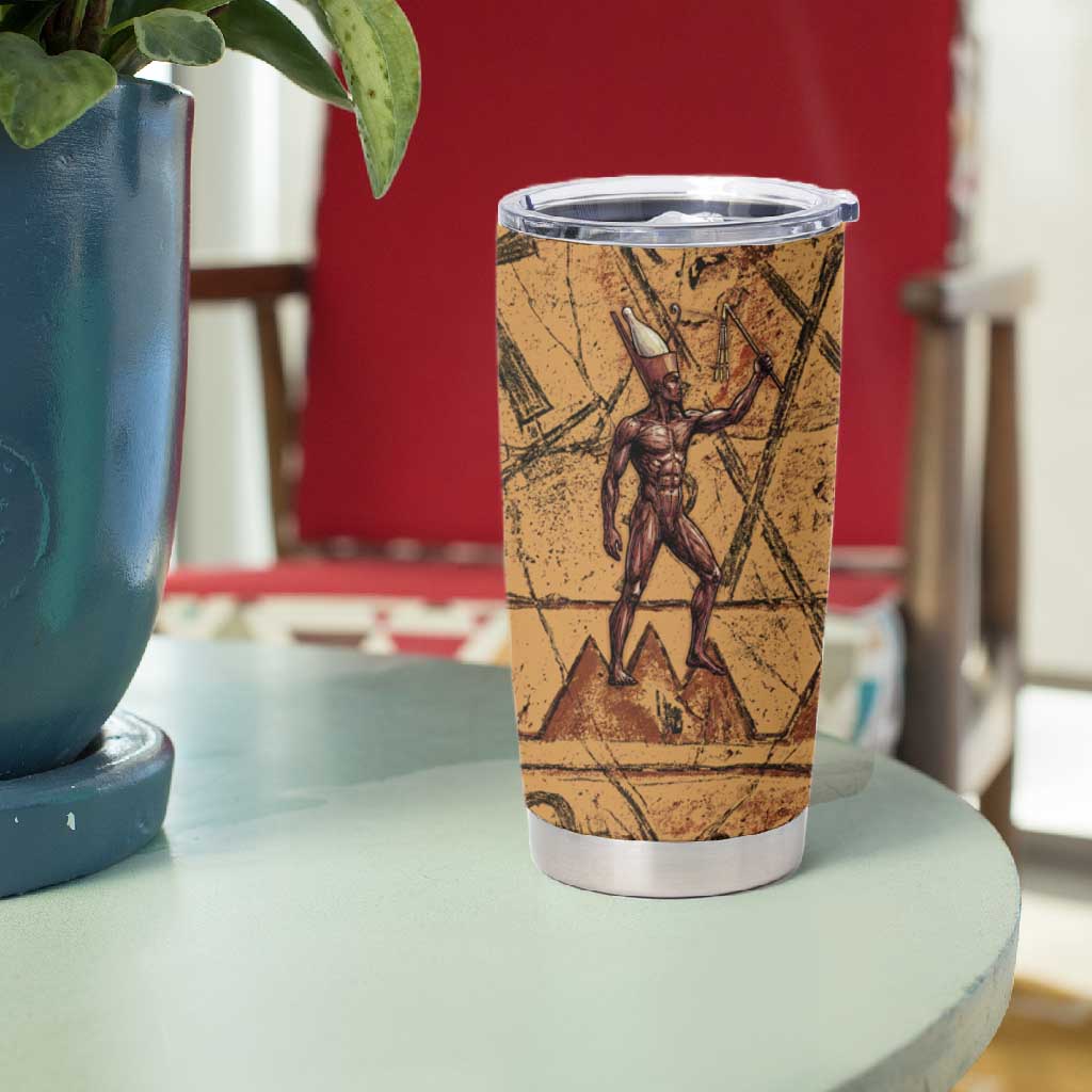 Min Ancient Egyptian Tumbler Cup Fertility Symbol Sandstone Ankh Pyramid Pattern