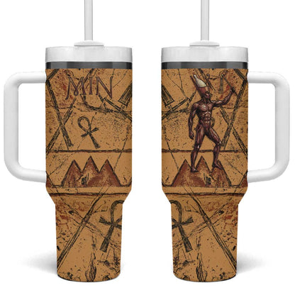 Min Ancient Egyptian Tumbler With Handle Fertility Symbol Sandstone Ankh Pyramid Pattern