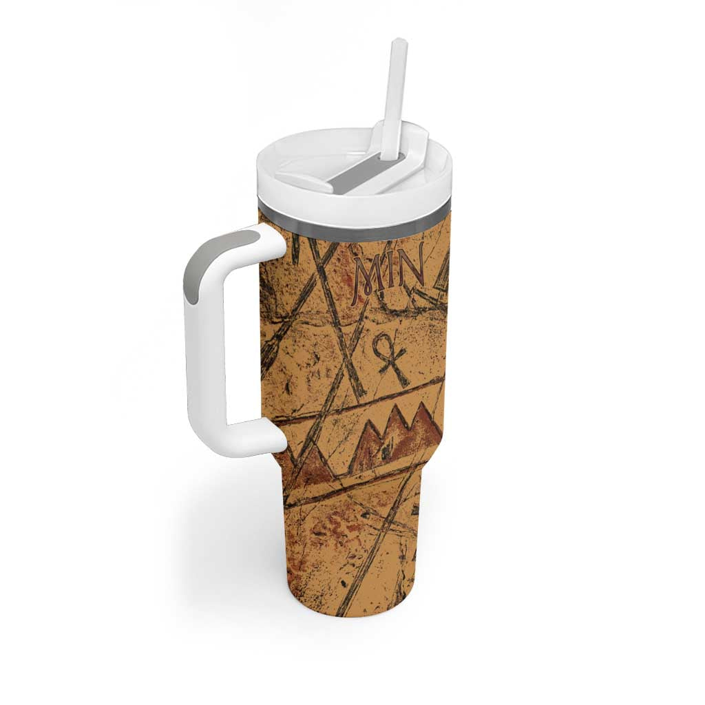 Min Ancient Egyptian Tumbler With Handle Fertility Symbol Sandstone Ankh Pyramid Pattern