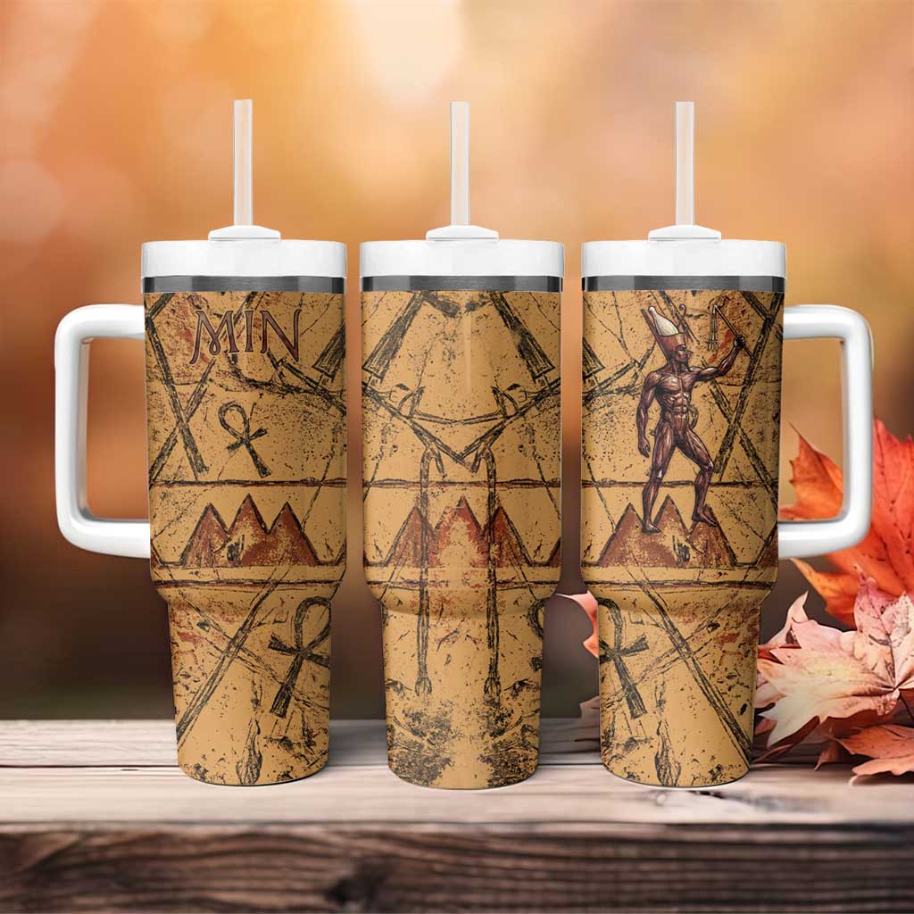 Min Ancient Egyptian Tumbler With Handle Fertility Symbol Sandstone Ankh Pyramid Pattern