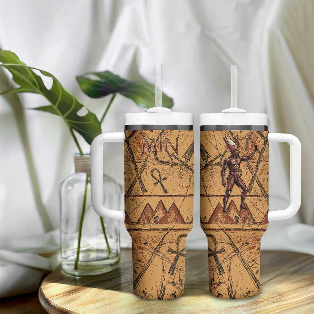 Min Ancient Egyptian Tumbler With Handle Fertility Symbol Sandstone Ankh Pyramid Pattern
