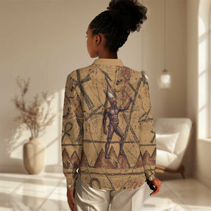 Min Ancient Egyptian Women Casual Shirt Fertility Symbol Sandstone Ankh Pyramid Pattern
