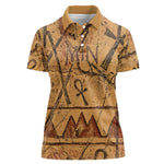 Min Ancient Egyptian Women Polo Shirt Fertility Symbol Sandstone Ankh Pyramid Pattern