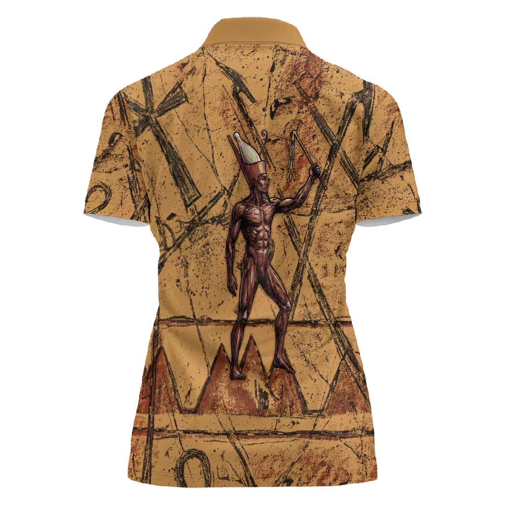 Min Ancient Egyptian Women Polo Shirt Fertility Symbol Sandstone Ankh Pyramid Pattern