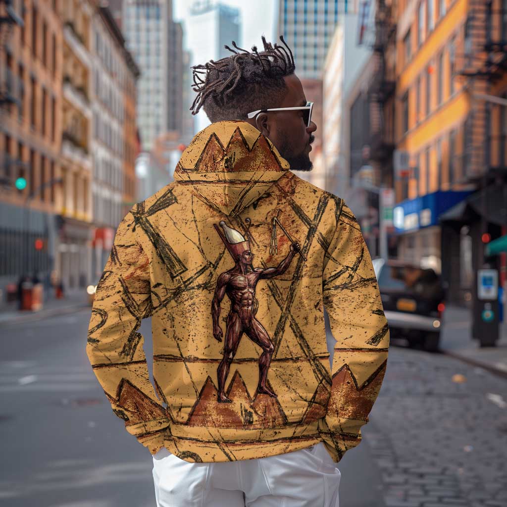 Min Ancient Egyptian Zip Hoodie Fertility Symbol Sandstone Ankh Pyramid Pattern
