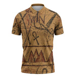 Min Ancient Egyptian Zipper Polo Shirt Fertility Symbol Sandstone Ankh Pyramid Pattern