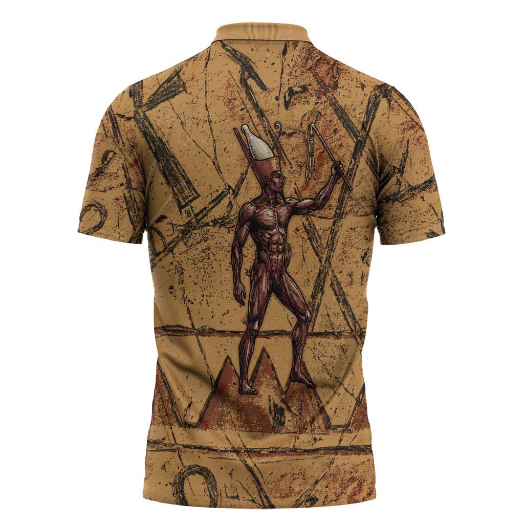 Min Ancient Egyptian Zipper Polo Shirt Fertility Symbol Sandstone Ankh Pyramid Pattern