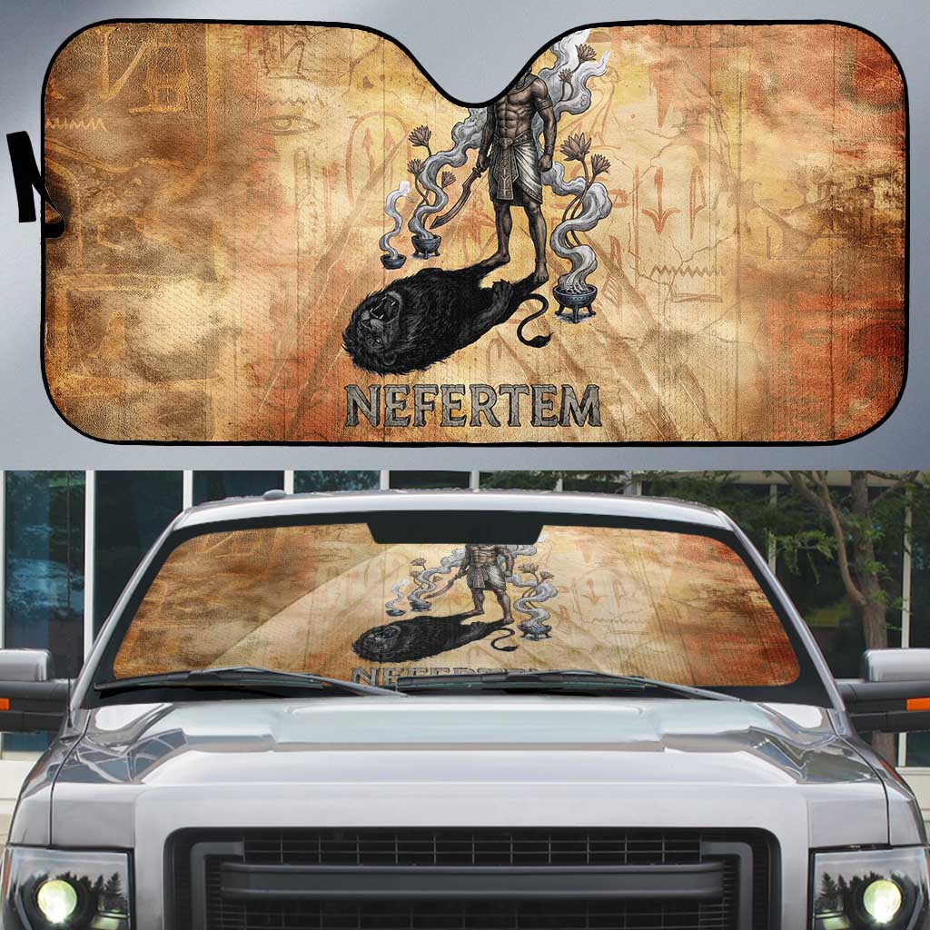 Nefertem Ancient Egyptian Auto Sun Shade Lion Head Lotus Flowers Incense Smoke Ancient