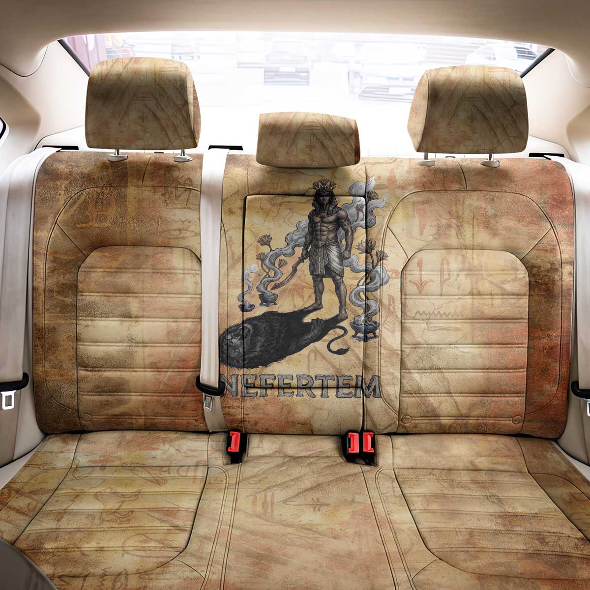 Nefertem Ancient Egyptian Back Car Seat Cover Lion Head Lotus Flowers Incense Smoke Ancient
