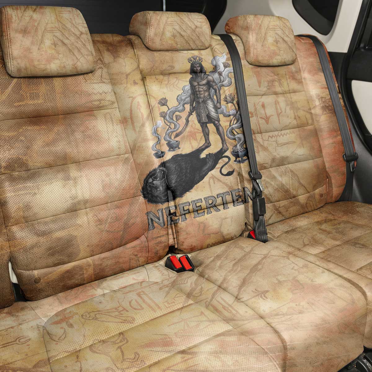 Nefertem Ancient Egyptian Back Car Seat Cover Lion Head Lotus Flowers Incense Smoke Ancient