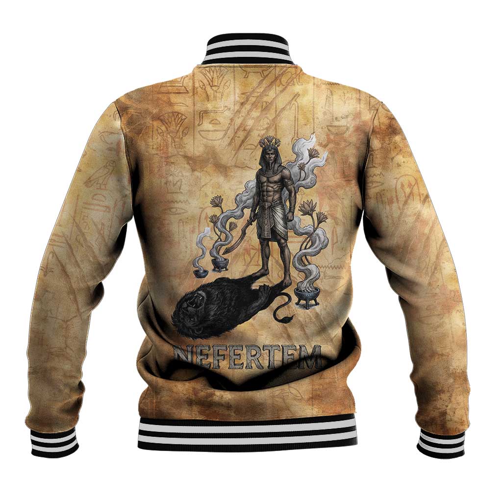 Nefertem Ancient Egyptian Baseball Jacket Lion Head Lotus Flowers Incense Smoke Ancient