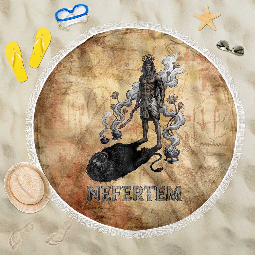Nefertem Ancient Egyptian Beach Blanket Lion Head Lotus Flowers Incense Smoke Ancient
