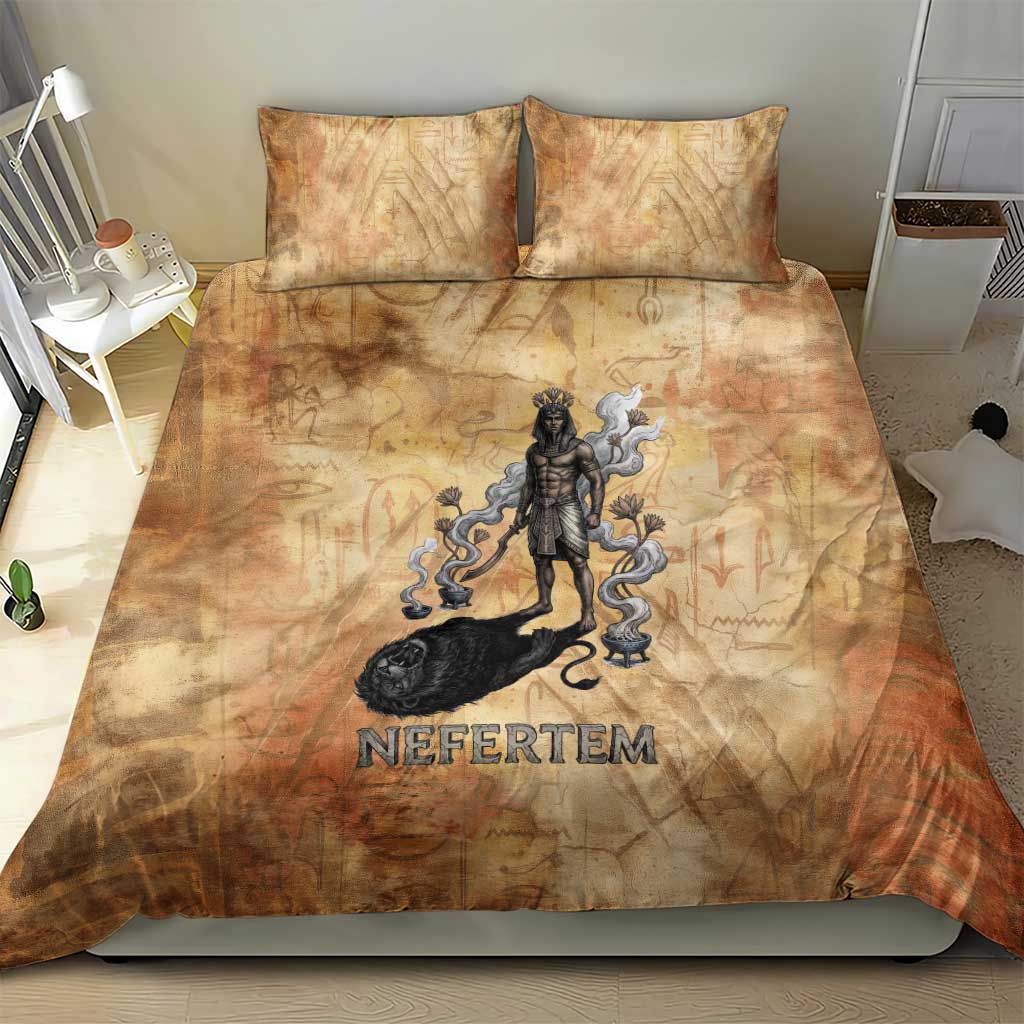 Nefertem Ancient Egyptian Bedding Set Lion Head Lotus Flowers Incense Smoke Ancient