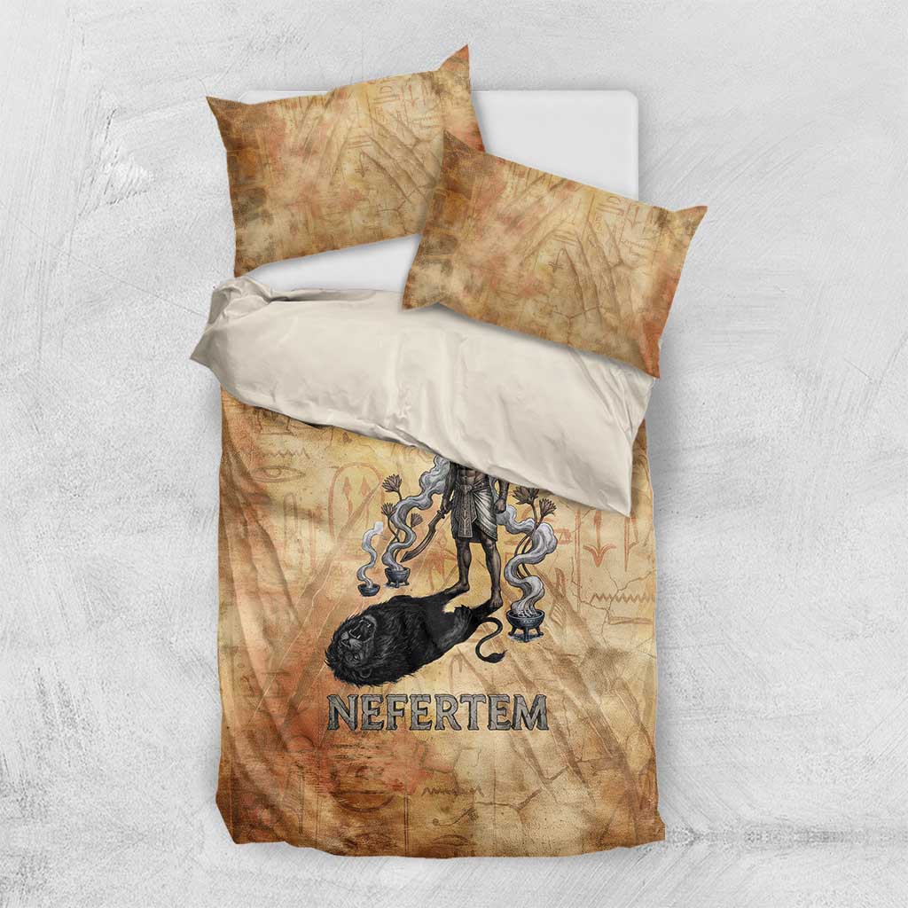 Nefertem Ancient Egyptian Bedding Set Lion Head Lotus Flowers Incense Smoke Ancient