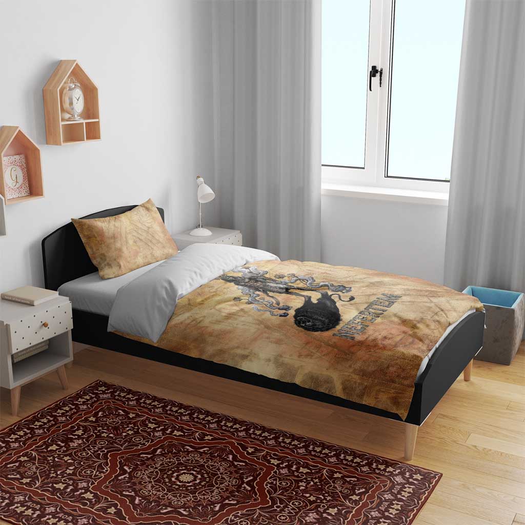 Nefertem Ancient Egyptian Bedding Set Lion Head Lotus Flowers Incense Smoke Ancient