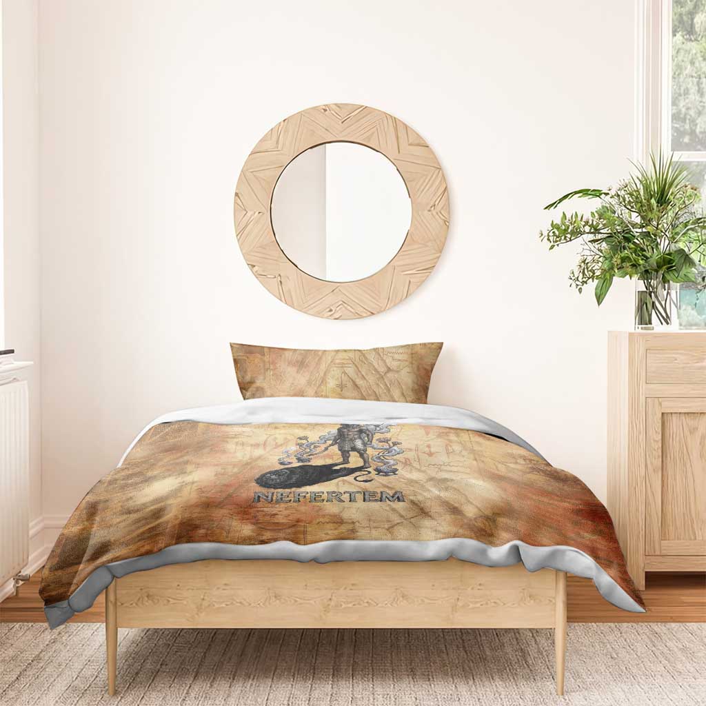 Nefertem Ancient Egyptian Bedding Set Lion Head Lotus Flowers Incense Smoke Ancient