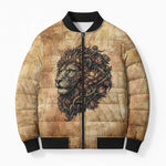 Nefertem Ancient Egyptian Bomber Puffer Jacket Lion Head Lotus Flowers Incense Smoke Ancient