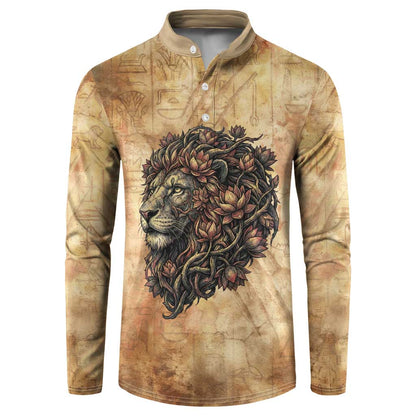 Nefertem Ancient Egyptian Button Sweatshirt Lion Head Lotus Flowers Incense Smoke Ancient