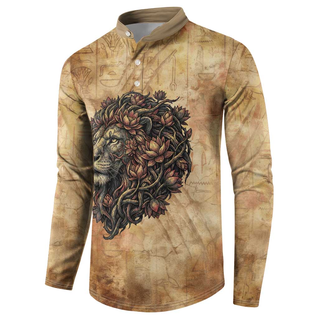 Nefertem Ancient Egyptian Button Sweatshirt Lion Head Lotus Flowers Incense Smoke Ancient