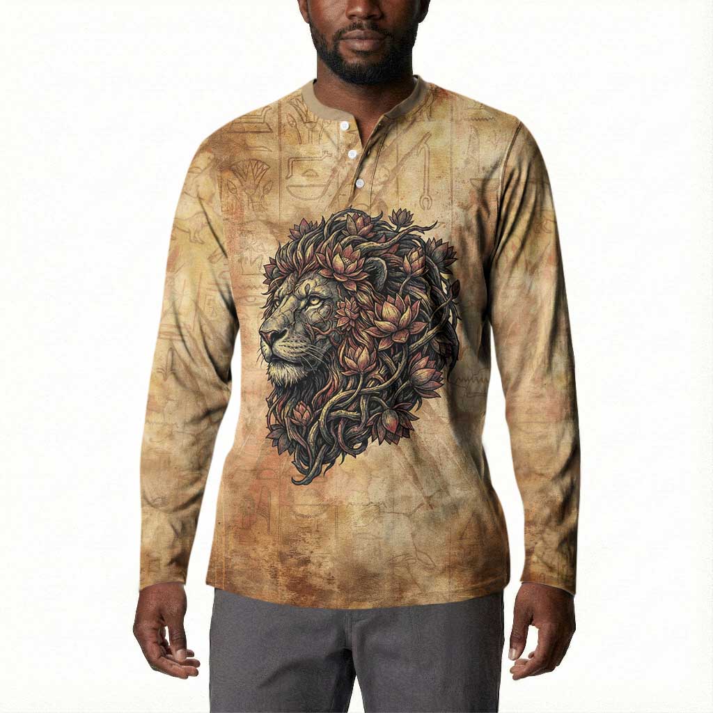 Nefertem Ancient Egyptian Button Sweatshirt Lion Head Lotus Flowers Incense Smoke Ancient