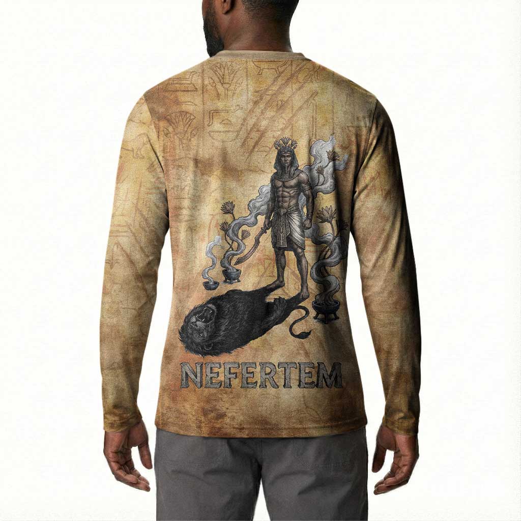 Nefertem Ancient Egyptian Button Sweatshirt Lion Head Lotus Flowers Incense Smoke Ancient