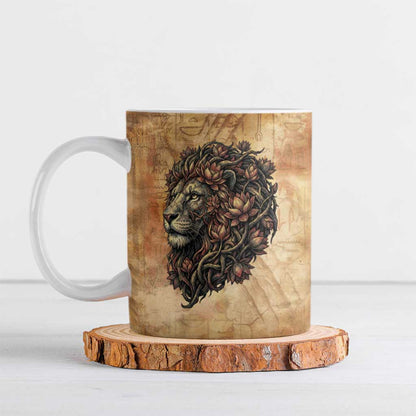 Nefertem Ancient Egyptian Ceramic Mug Lion Head Lotus Flowers Incense Smoke Ancient