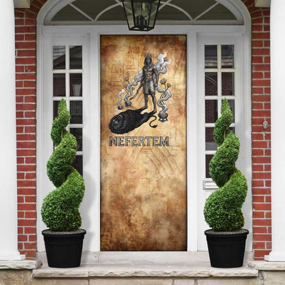 Nefertem Ancient Egyptian Door Cover Lion Head Lotus Flowers Incense Smoke Ancient