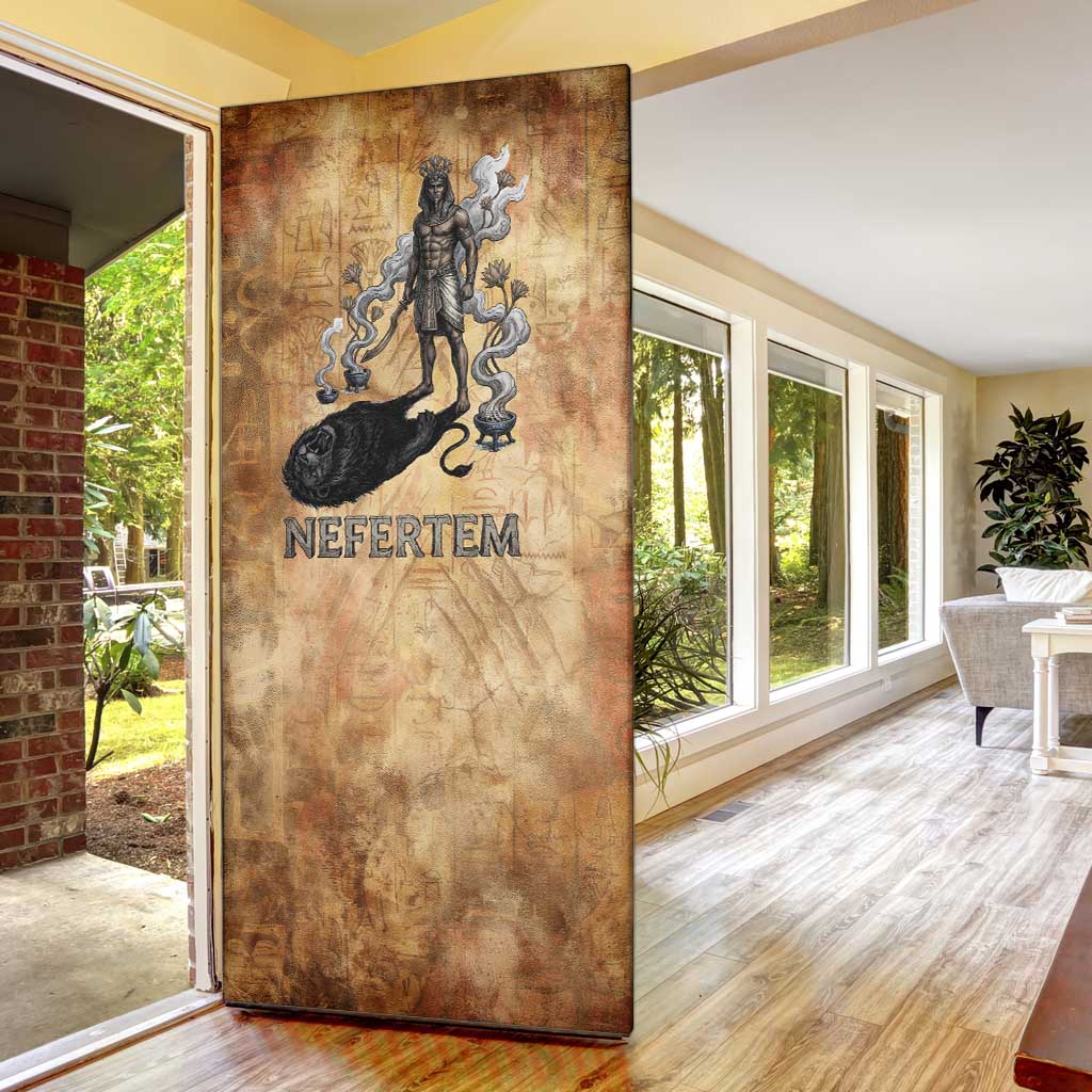 Nefertem Ancient Egyptian Door Cover Lion Head Lotus Flowers Incense Smoke Ancient