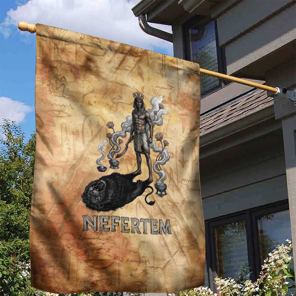 Nefertem Ancient Egyptian Garden Flag Lion Head Lotus Flowers Incense Smoke Ancient