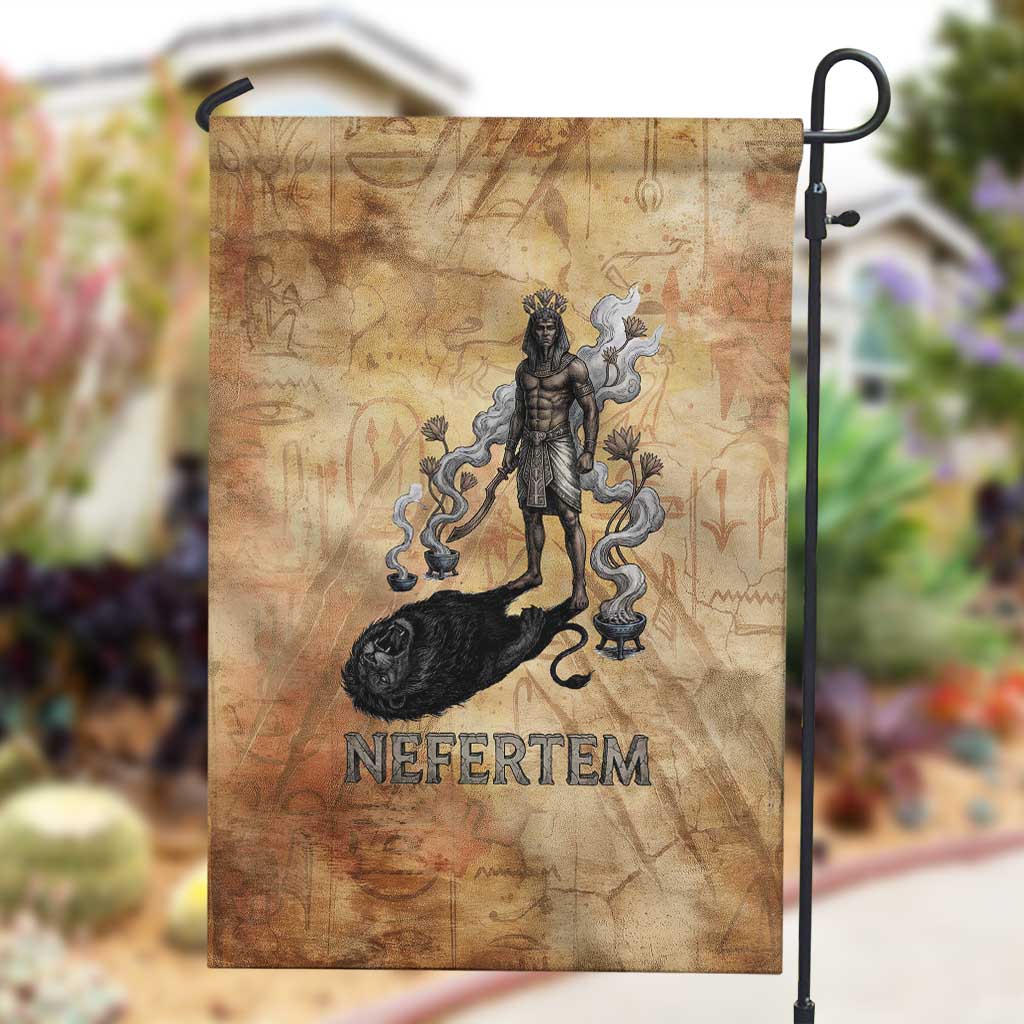 Nefertem Ancient Egyptian Garden Flag Lion Head Lotus Flowers Incense Smoke Ancient