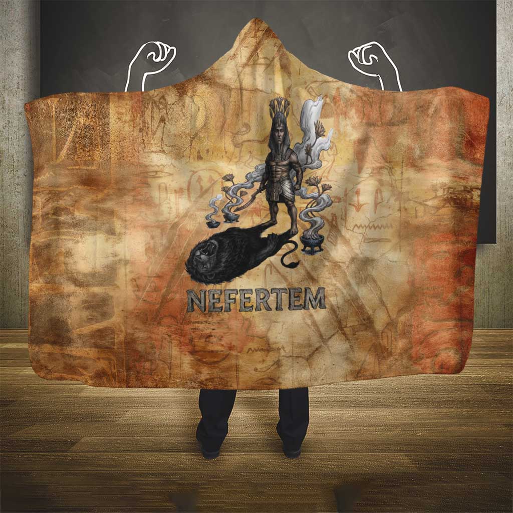 Nefertem Ancient Egyptian Hooded Blanket Lion Head Lotus Flowers Incense Smoke Ancient