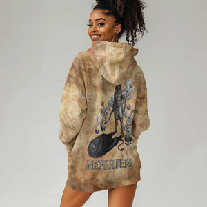 Nefertem Ancient Egyptian Hoodie Dress Lion Head Lotus Flowers Incense Smoke Ancient