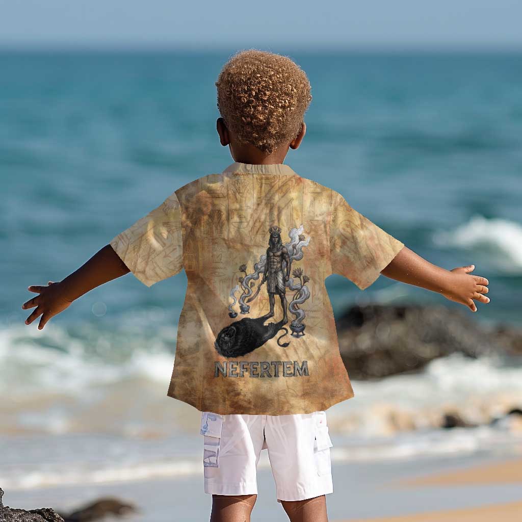 Nefertem Ancient Egyptian Kid Hawaiian Shirt Lion Head Lotus Flowers Incense Smoke Ancient