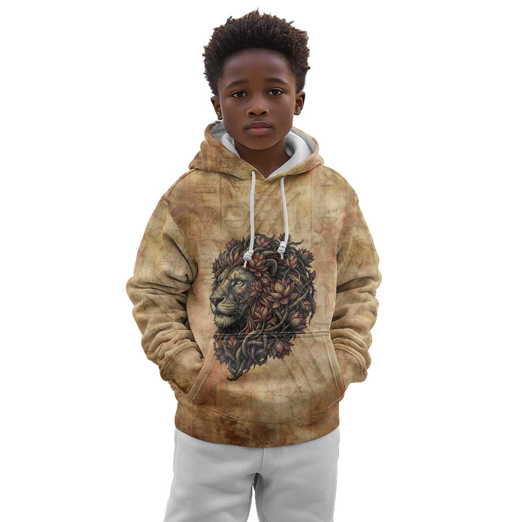 Nefertem Ancient Egyptian Kid Hoodie Lion Head Lotus Flowers Incense Smoke Ancient