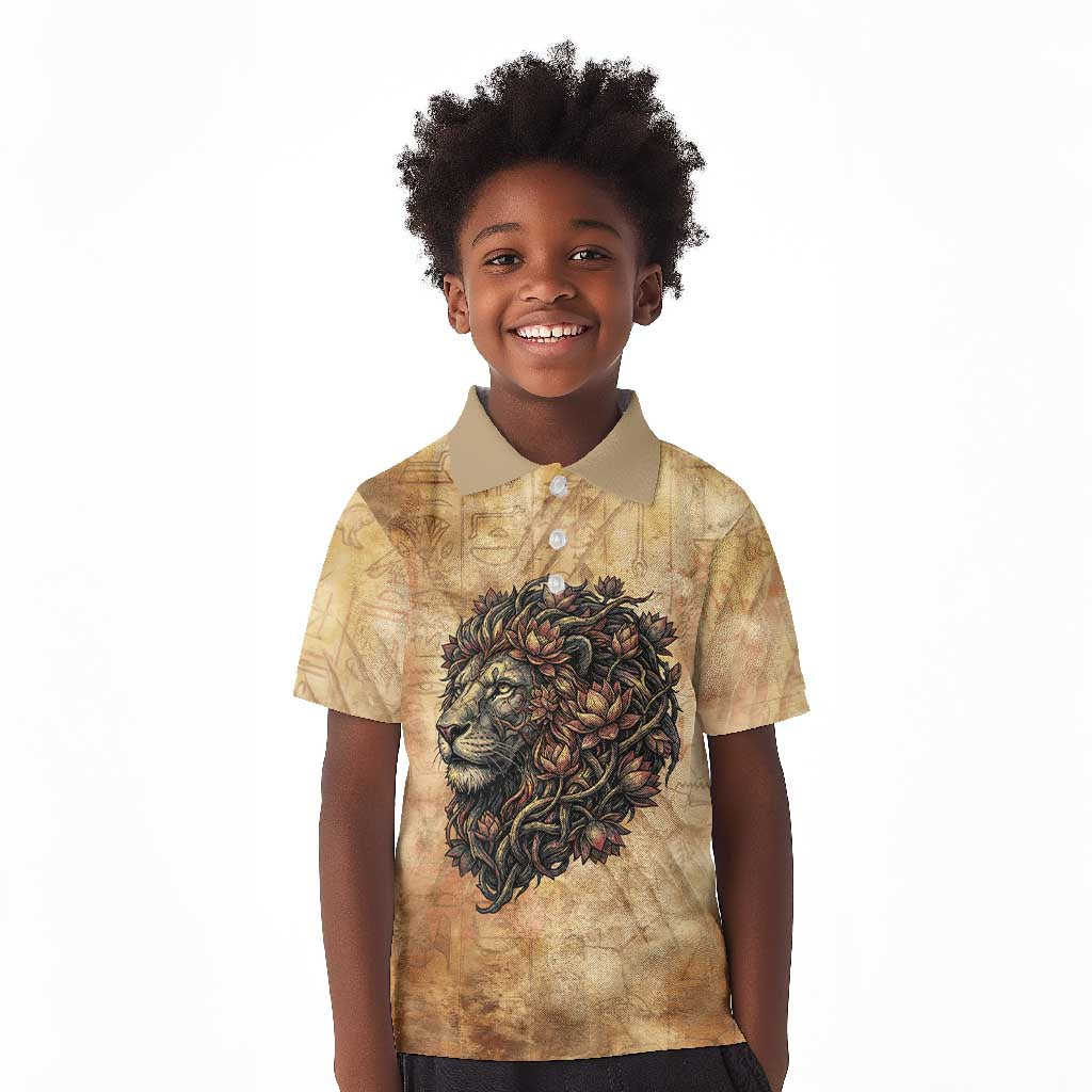 Nefertem Ancient Egyptian Kid Polo Shirt Lion Head Lotus Flowers Incense Smoke Ancient