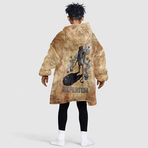 Nefertem Ancient Egyptian Kid Wearable Blanket Hoodie Lion Head Lotus Flowers Incense Smoke Ancient