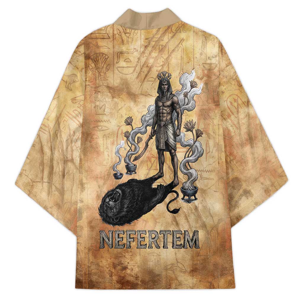 Nefertem Ancient Egyptian Kimono Lion Head Lotus Flowers Incense Smoke Ancient